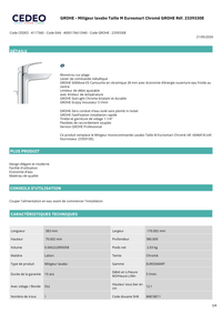 Mitigeur lavabo Grohe Eurosmart taille M avec pose