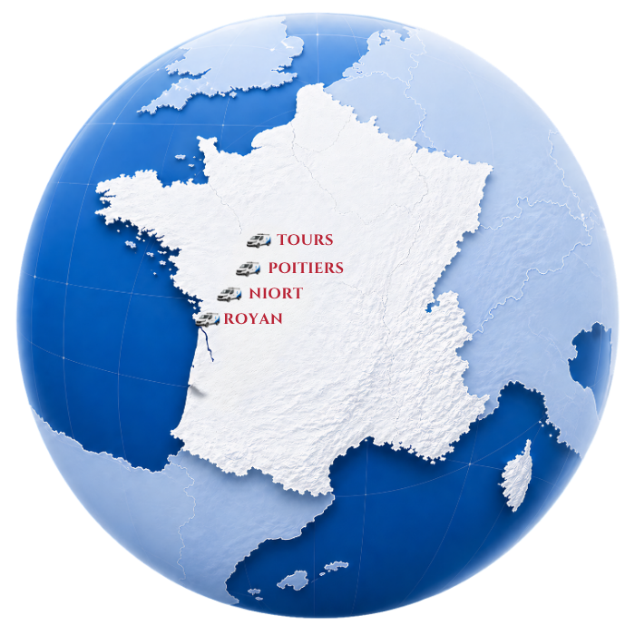 Carte de la zone d’intervention AD Plus Plomberie autour de Poitiers